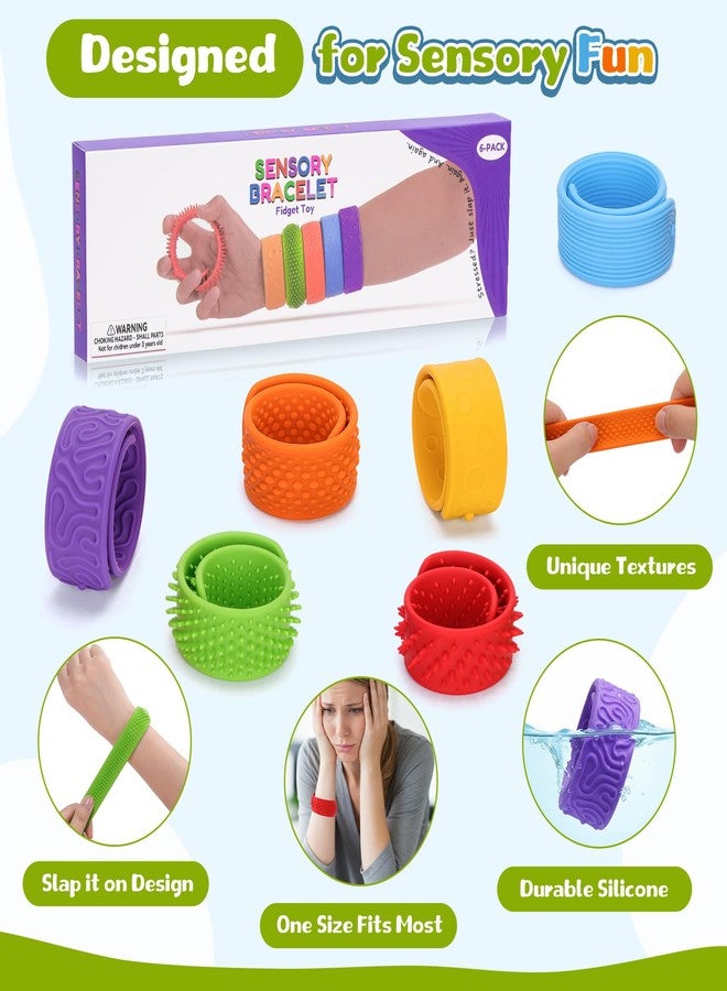 HOMQYTE 6 PCS Fidget Slap Bracelets Toys for Kids Adults Textured Silicone Bracelet Sensory Toys for Autism Anxiety ADHD Calm Down Corner (Multicolor 1, 6 Pcs) - Image 3